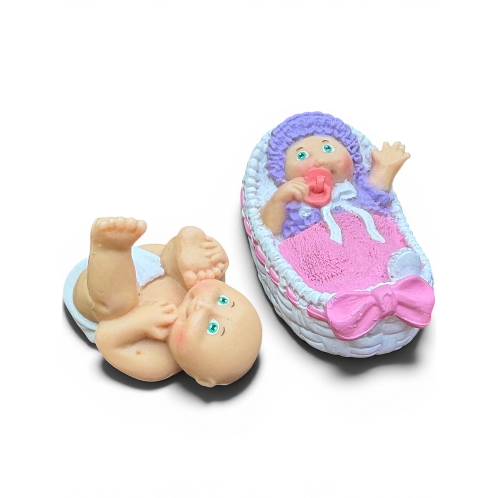 Vintage Cabbage Patch Kids PVC Figurine Lot 1985 Baby Bassinet Diaper Pink White